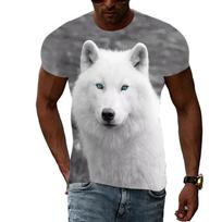 O-neck Men's T-shirt Animal 3D Printing Wolf Cool Men's Short-sleeved Personality Hip-hop Tops 6XL gray