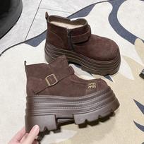 Madingi Super Aukštakulniai Kailiniai Moteriški Ankle Sniego Batai Platforminiai Mokasinai Žieminiai Suede Pliušiniai Medvilniniai Laisvalaikio Batai 2025 Mados Trend Jaukūs Botas Mujer 34 ruda