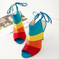 Fashion 2024 Rainbow Color Matching Sandals Ladies High Heels Back Lace Stiletto Pumps Suede Wedding Party High Heels Sexy Women 35 įvairiaspalvis