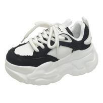 Fashion New Fashion Tide Platform Sneakers Women Lace-up Comfort Breathable 7CM Thick Bottom Sport Shoe Casual Walking Vulcanize Shoe 34 juoda