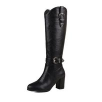 Women's high-heeled boots autumn and winter new solid-color thick-heeled boots versatile large-size Roman medium boots 34 juoda