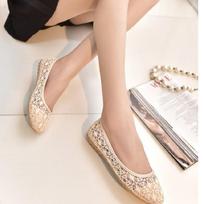 Fashion 2024 New Elegant Women Ballet Flats Fashion Bow-Knot  Slip-on Cut Outs Sweet Hollow Womens Casual Shoes Comfort Summer 35 smėlis