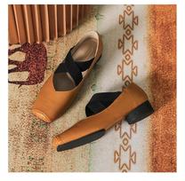 Fashion Square Toe Ballet Shoes for Women Spring/autumn Retro Mary Jane Shoes Women's Thick Heeled Lace Up Ballet Flat Sole Single Shoes 35 gelsvai ruda