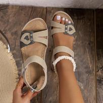 Fashion Hook Loop Platform Sandals Women Comfort Med Heel Non-Slip Beach Sandalias Mujer Hook Loop Heart-Shaped Casual Sandals 36 smėlis