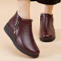 Fashion 2024 Winter Padded Warm Middle-aged Bota Feminina Flat Non-slip Zapatos Para Mujeres Soft Bottom Casual Leather Boots Baskets 35 raudona