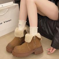 Fashion Fur Ankle Snow Boots Women Suede Cotton Shoes Chelsea Platform Heels Plush Warm 2024 Trend Winter Chunky Goth Casual Botas Mujer 35 kupranugaris