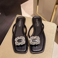 Fashion Women's Sandals Sexy Flip-Flops Woman Slippers Fashion Rhinestone Casual Shoes Outdoor Flat Slipper Women Shoes Zapatos De Mujer 37 juoda