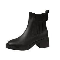Fashion Solid Color Nude Boots Women Square Head 2024 Spring and Autumn New Slim Knitted High-heeled Slip-on Comfortable Women's Boots 35 juoda