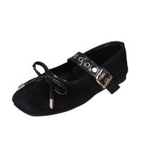 Madingi moteriški batai Retro prancūziški vienetai Sekli burna Sagtis Dirželis Kaspinas Baleto Mary Jane batai 2024 NAUJI 35-40 Zapatos De Mujer 35 juoda