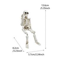 Miniatiūrinis skeletas, mojuojantis ranka, figūrėlė, skulptūra, derva, viso kūno kaulinė statulėlė, Helovino ornamentas namų sodui dekoruoti balta