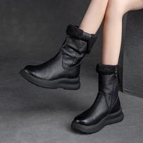 Dirbtinės odos žieminiai batai moterims Sniego batai Plokščiapadžiai Neslystantys Moteriški žieminiai ankle boots Šilti Juodi 40 juoda
