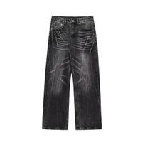 Hong Kong Trendy Men'S Summer New 2024 Personalized Letter Jeans Hip Hop Ins Trendy High Street Trendy Rascal Handsome Pants S juoda
