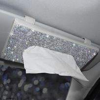 Car Sun Visor Tissue Box Holder Bling Crystals Cover Case Clip PU Leather Backseat Tissue Case Auto Accessories for Women balta