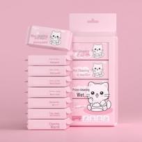 Compact Portable Wet Wipes for Hand and Mouth Cleaning - Ideal for Female Students, Dorms, and Baby Hygiene Super mini cute cat, 8 packs * 7 pieces white