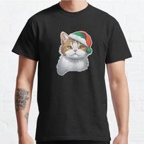 Didelio dydžio S-3XL Kalėdinė katė su Kalėdų senelio kepure marginti marškinėliai Vyriški viršutiniai drabužiai Madingi drabužiai T-shirtai XXXL juoda