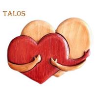 Medinis širdelės papuošalas rankų darbo besiglaudžiančios meilės širdelės romantiškas širdelės papuošalas poros atminimo dovana vestuvių metinėms Valentino dienai D beige