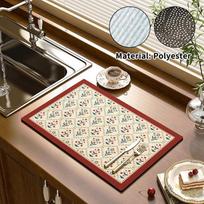 Flower Printed Drain Pad Rectangular Coffee Machine Drying Mat  Absorbent  Drain Dish Pads Tableware Sink Rugs Placemat 30x40cm S white