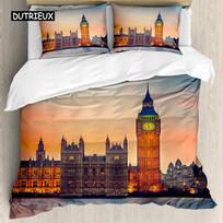 UK London Style King Queen Duvet Cover British Elements Bedding Set for Teens Adults London Bridge Big Ben Polyester Quilt Cover EU single(135x200cm)