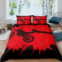3D Motocross Rider Duvet Cover Set Microfiber Red Black Dirt Bike Extreme Sports Theme Motorcycle Pattern Bedding Set King Size EU single(135x200cm) black