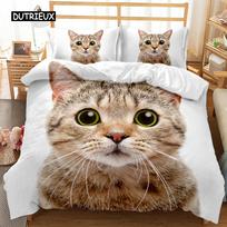 Cat Duvet Cover Set Cool Cat In Hat with Sharp Eyes Animal Twin Bedding Set Bedclothes Queen King Size Polyester Qulit Cover EU single(135x200cm) beige