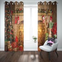 Merry Christmas Bell Red Flower Leaf Happy New Year Window Curtain For Living Room Kids Bedroom Bathroom Kicthen Door Home Decor W50 X H130(CM)X2&Hook brown