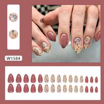 30 Pcs Nail Patch Short Almond Nail Patch Wearable Nail Removable Small Fresh Flower Nail Patch