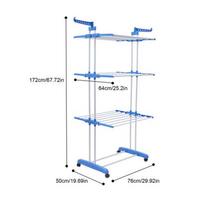 Modern 4 Tiers Metal Clothes Drying Rack Rectangular Folding Rolling Dryer Hanger Free Stand Laundry Organizer Gray/Blue mėlyna