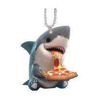 Shark Eating Pizza Acrylic Pendant Keychain Rearview Mirror Hanging Ornament Cartoon Shark