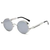 Metaliniai Steampunk Akiniai nuo saulės Vyrai Moterims Madingi Apvalūs Akiniai Gamintojas Dizaineris Vintažiniai akiniai nuo saulės Aukštos kokybės Oculos De Sol sidabras