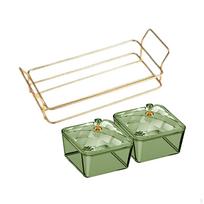 Džiovintų vaisių padėklas Maisto laikymo dėžutė Konteineris Užkandžių serviravimo lėkštė Padalinta biurui Ir Green with 2 Grids beige