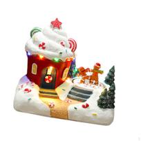 Christmas Scene Illuminated Figurine Miniature Resin Fairy Garden Statue with Music Desktop Ornament Ice Cream