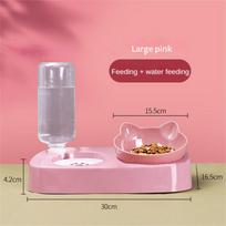 Pet Cat Bowl Automatic Feeder 3-in-1 Dog Cat Food Bowl With Water Fountain Double Bowl Drinking Raised Stand Dish Bowls For Cats non-slip gray