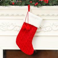 Christmas Knitted Stocking with Hanging Loop Large Capacity Xmas Tree Decorative Socks Ornaments Xmas Stocking New Year Gift raudona
