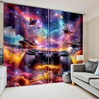 2 Piece Joystick Starry Battleship Curtains 3D Colorful Starry Print Decorative Curtains for Boys Bedroom Living Room Game Room 50W130H(CM)X2PCS&Grommet Top