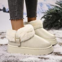 Women's Plus Size Snow Boots Casual Short Tube Flat Bottomed Heel Martin Boot Fur Fleece Cotton Shoes 36-42 36 smėlis