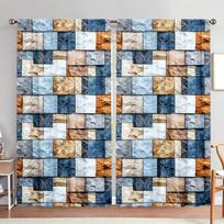 2 vnt. spalvingų plytų sienų rašto užuolaida namų dekoravimui - su kišene strypui, langų apdaila miegamajam, biurui, virtuvei 52.5cmX116cm X 2pcs