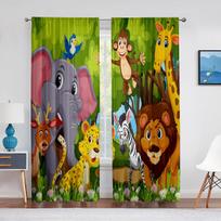 Safari Animals Cartoon Jungle Forest Window Curtains Blinds For Living Room Kids Bedroom Bathroom Kicthen Door Home Decor 2Pcs (W50cmxH130cm)x2&Rod Pocket