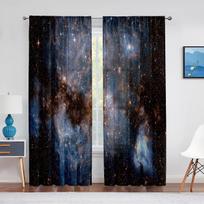 Galaxy Outer Space Print Curtain for Living Room Bedroom Kitchen Universe Stars Chiffon Thin Window Treatment Decorations 2pcs (W50cmxH50cm)x2&Rod Pocket gray