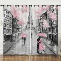 3D Print Modern City Lovers Maple Leaf Eiffel Tower Paris 2 Pieces Shading Darkening Curtain for Living Room Bedroom Decor Hook 100W130H(CM)40x51in&Grommet Top white