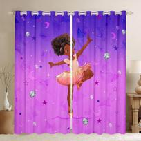 Ballet Curtain Galaxy Ballet Dance Curtain Bedroom Living Room Child Girl Ladies Glitter Elegant Dancer Decorated curtain Dream (W50cmxH130cm)x2&Rod Pocket