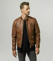 Genuine Lambskin Leather Brown Men's Jacket Stylish Handmade Biker Motorcycle S ruda