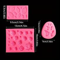 3pc size rose flower bow leaves 3pcs set, baking DIY cake flip candy silicone mold pastry baking tools, baking cake decorating accessories Pack of 3 beige