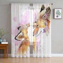Watercolor Cartoon Fox Father Love Sheer Curtains for Living Room Decoration Window Curtains Kitchen Tulle Voile Curtains W135 x H115cm x1 white