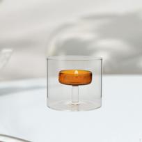 Tealight Holder Windproof Candle Stand Glass Desk Centerpiece Creative Birthday Festival Decor S Brown white
