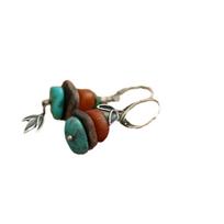Vintage Turquoise Asymmetrical Earrings Beeswax Ear Hooks Female Bamboo Leaves Agarwood Premium Sense brown