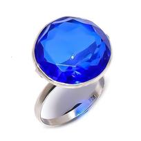 London Blue Topaz Gemstone Handmade 925 Sterling Silver Ring Size 8.5 l2O89