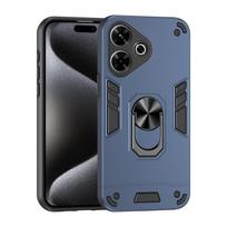 KEYSION Shockproof Armor Case for Xiaomi POCO M6 4G Soft Silicone+PC Camera Protection Ring Stand Phone Back Cover for Redmi 13 for Redmi 13 mėlyna