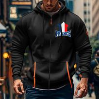 FRANCE Men's Sports Casual Hoodie Hoodie Cardigan Zipper Multi-pocket Hoodie Coat L juoda