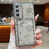Cute Planet Pattern Clear Card Slot Case For Samsung S24 FE S23 S22 Ultra A16 A55 A15 A35 A54 A34 A14 Shockproof Soft Silicone Protection Phone Cover Samsung A54 5G pilka