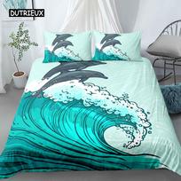 Ocean Wave Duvet Cover Set Beach with Foamy Waves Twin Bedding Set Polyester Sea Shore Holiday Theme Queen King Size Quilt Cover EU single(135x200cm)